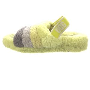 UGG fur sling back slippers striped sandals